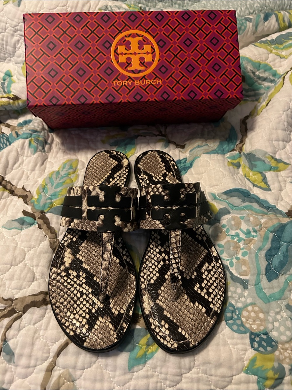 Tory Burch python print leather sandals